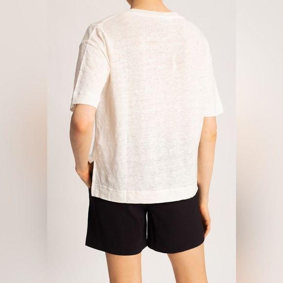 SAMSOE SAMSOE cream linen V neck boxy tee - Picture 4 of 10